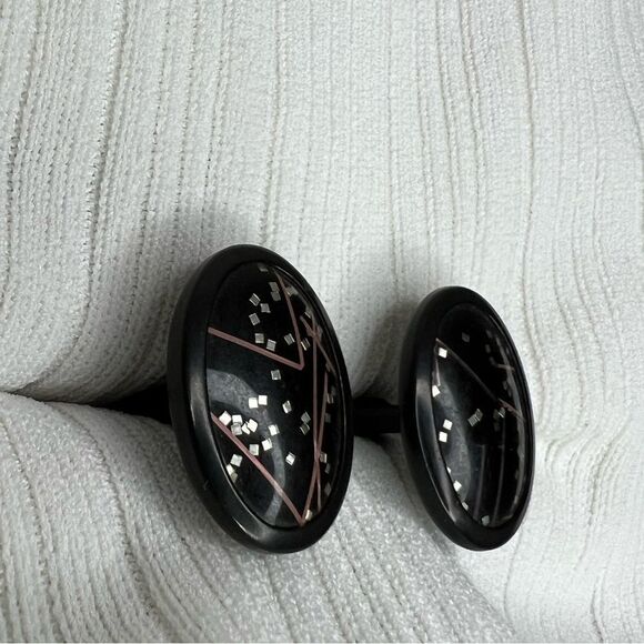 Vintage Jet Black Silver and Rose Gold Tone Glitter Cufflinks - Picture 15 of 17